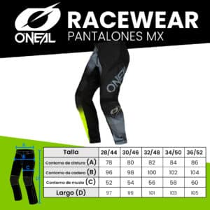 Pantalon Motocross Racewear Oneal Negro Gris Amarillo