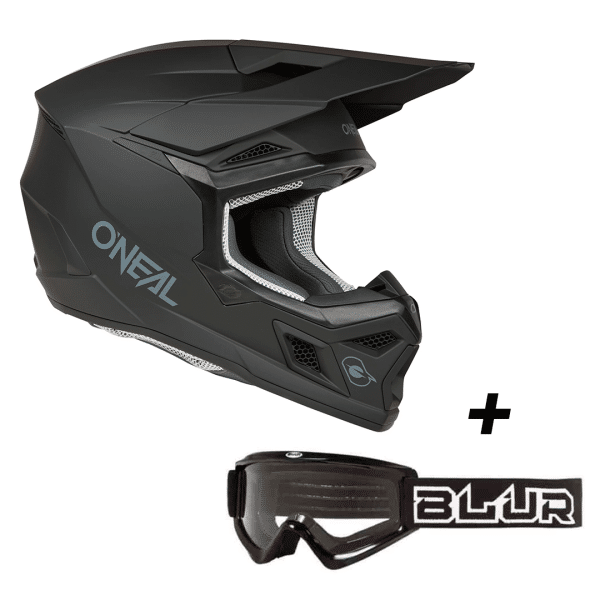 Casco Cross O'NEAL 3SRS Solid Black + Goggles O’Neal Blur B-Zero | Negro